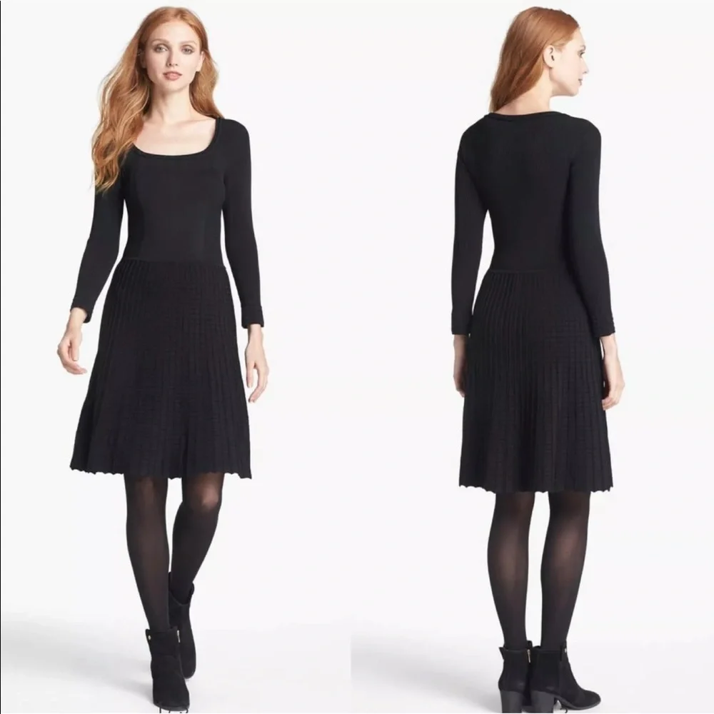 Tory Burch Black Ribbed Long Sleeve Thea Dress